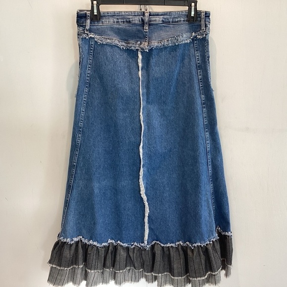 Boho up-cycled Frankenstein denim distressed jean maxi skirt / old Navy teal M/L - Picture 5 of 10